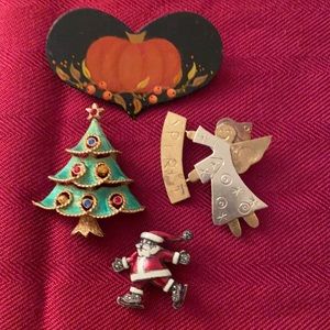 4 holiday costume brooches